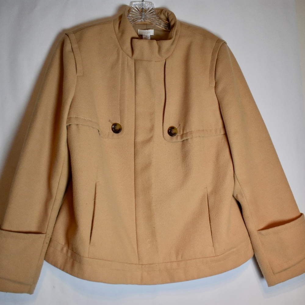 Women's Chicos Camel Pea Coat Size L (2)